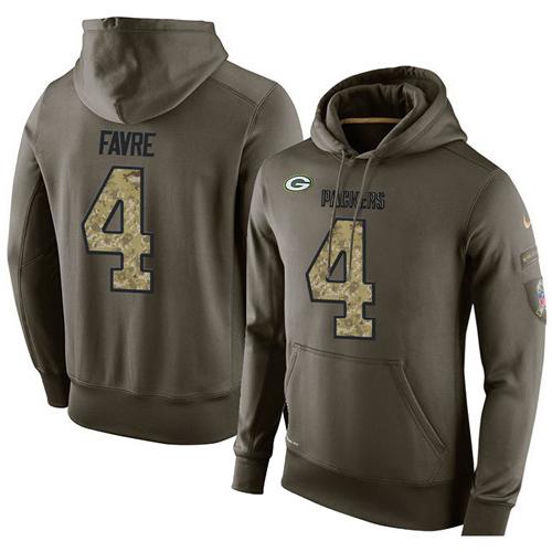 NFL Men's Nike Green Bay Packers #4 Brett Favre Stitched Green Olive Salute To Service KO Performance Hoodie - Click Image to Close
